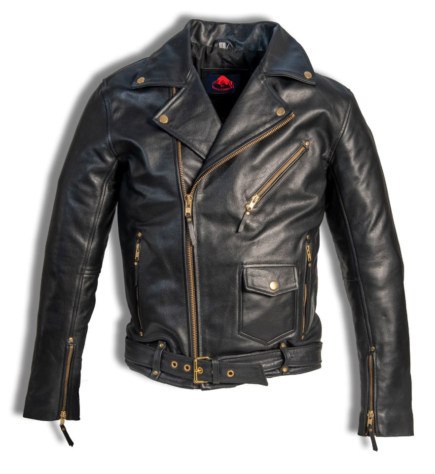Bold & Unapologetic Black Cow Leather Biker – Distressed Grain & Vintage Brass By Taurus Leather