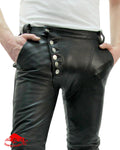 TAURUS LEATHER Cow Leather Pant With Cross Button Fly Style