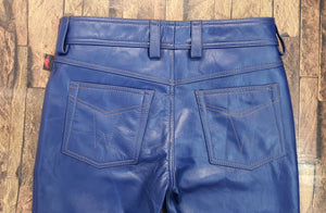 Rebel/Rocker Vibe TAURUS LEATHER - Badass Blue Cowhide Pants With Gold-Stitched 501 Cut
