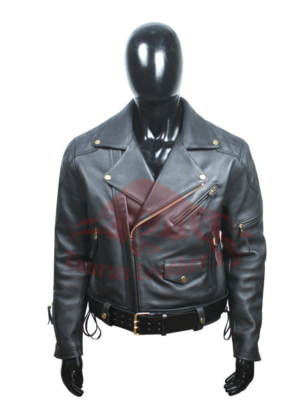 Mens Black Cow Leather Coat with Golden Brass Buttons – Leather Jacket Gear®