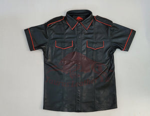 TAURUS LEATHER Black Sheep Leather Shirt With Red Trimming