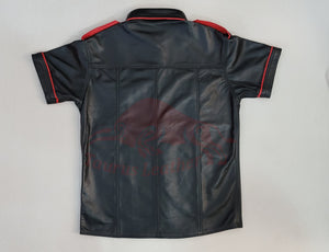 TAURUS LEATHER Black Sheep Leather Shirt With Red Trimming