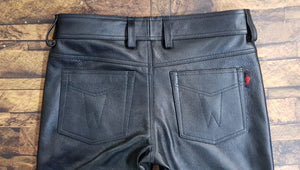 Taurus Leather Cow Leather Black Pants with Blue Stripes