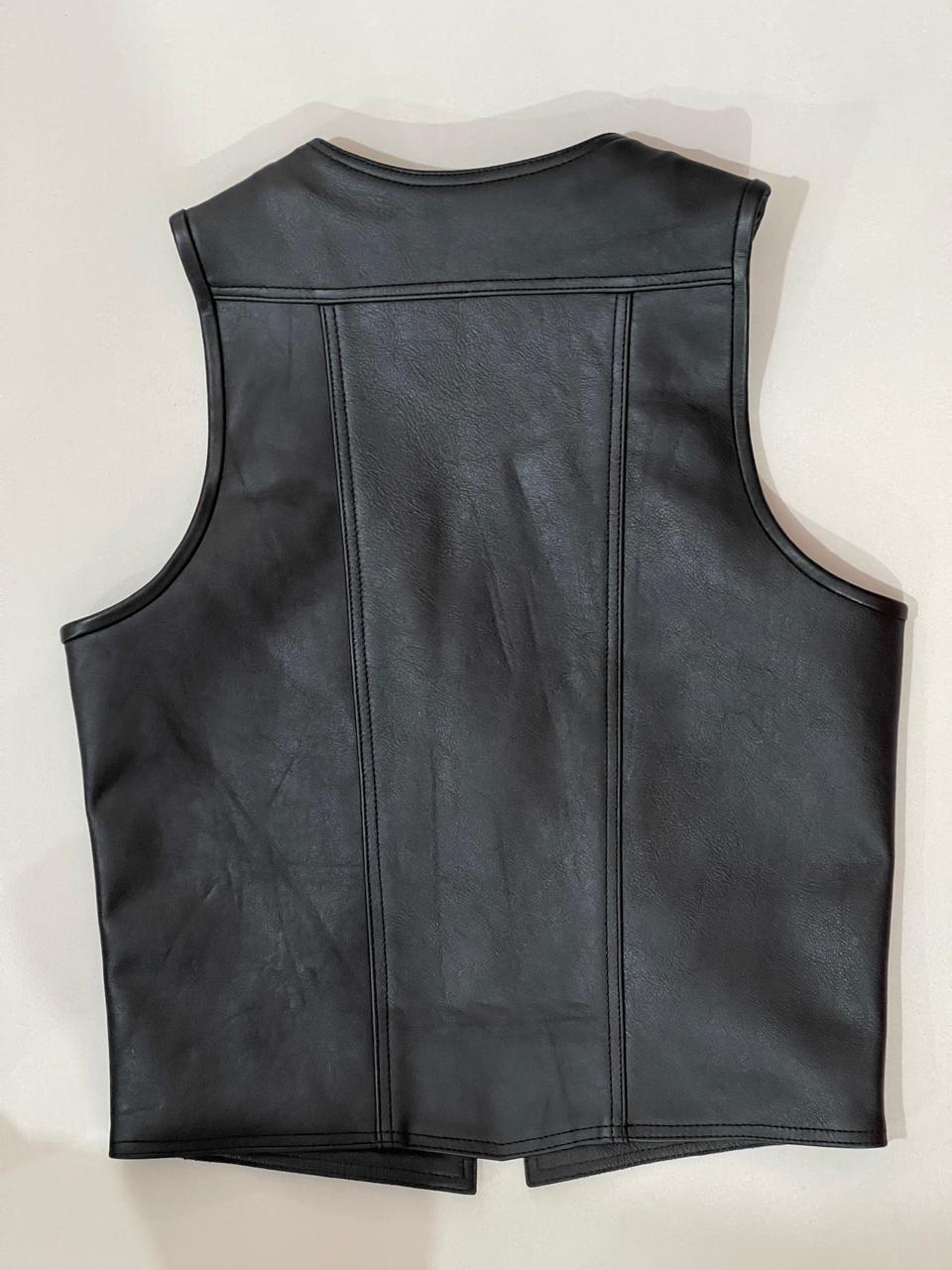 Taurus Leather Bull Run Vest – Black Cowhide with Red & White Straps