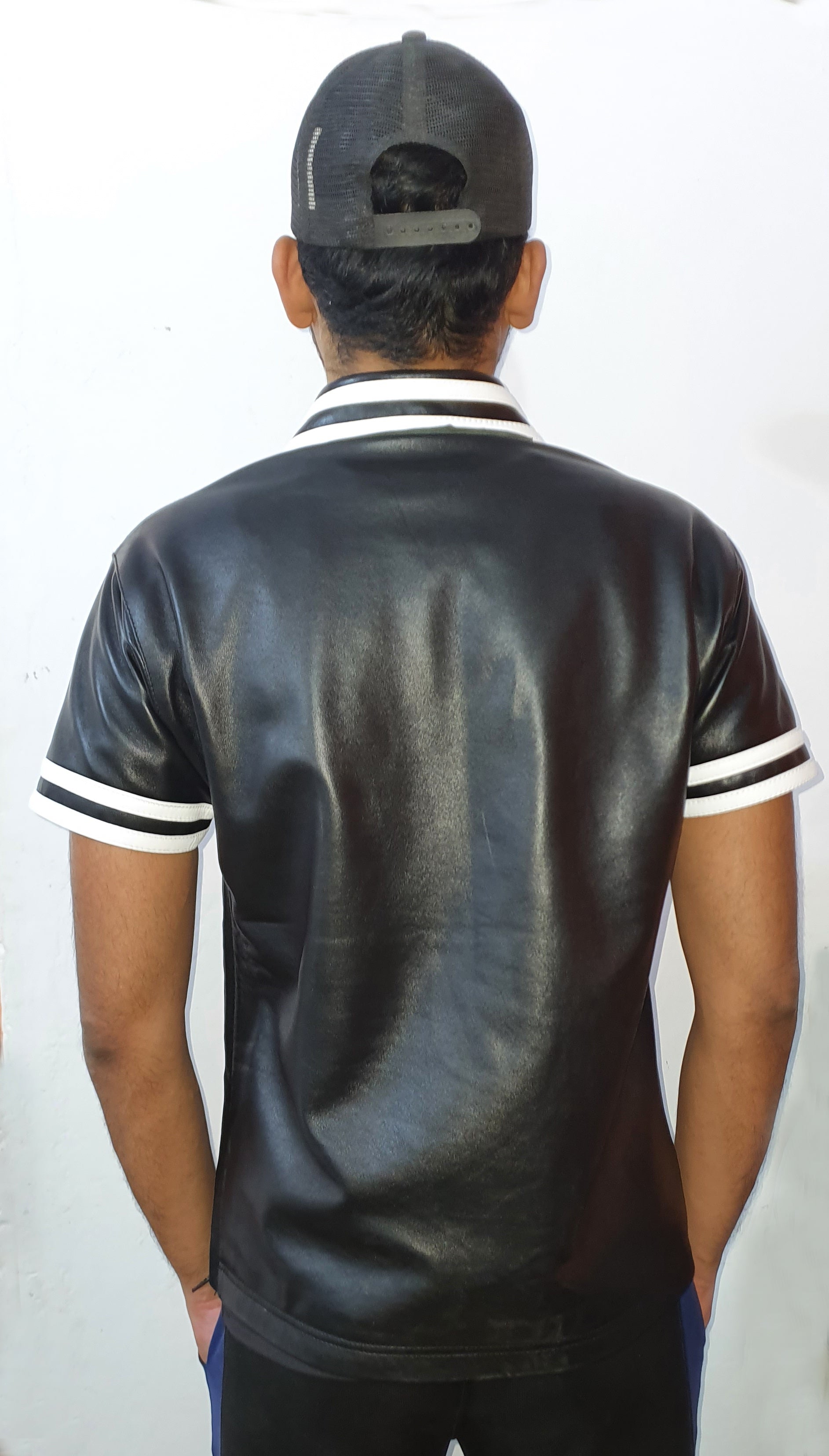 Taurus Leather black Polo shirt white Stripe