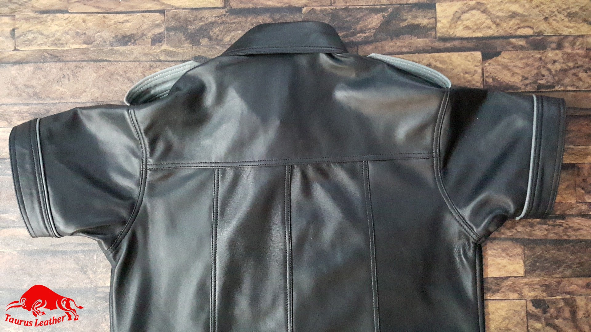 TAURUS LEATHER Black Shirt With Grey Trimming