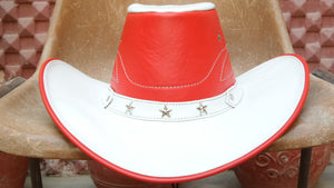 Cow leather cowboy hat red and white