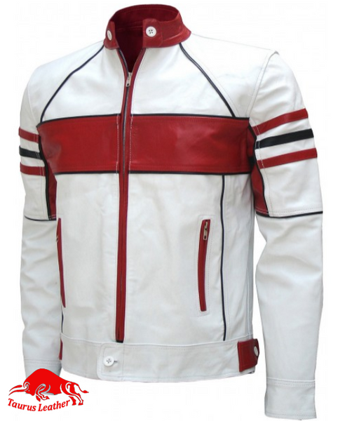 Red white leather jacket discount