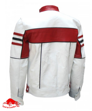 White sheep leather jacket with red contrast