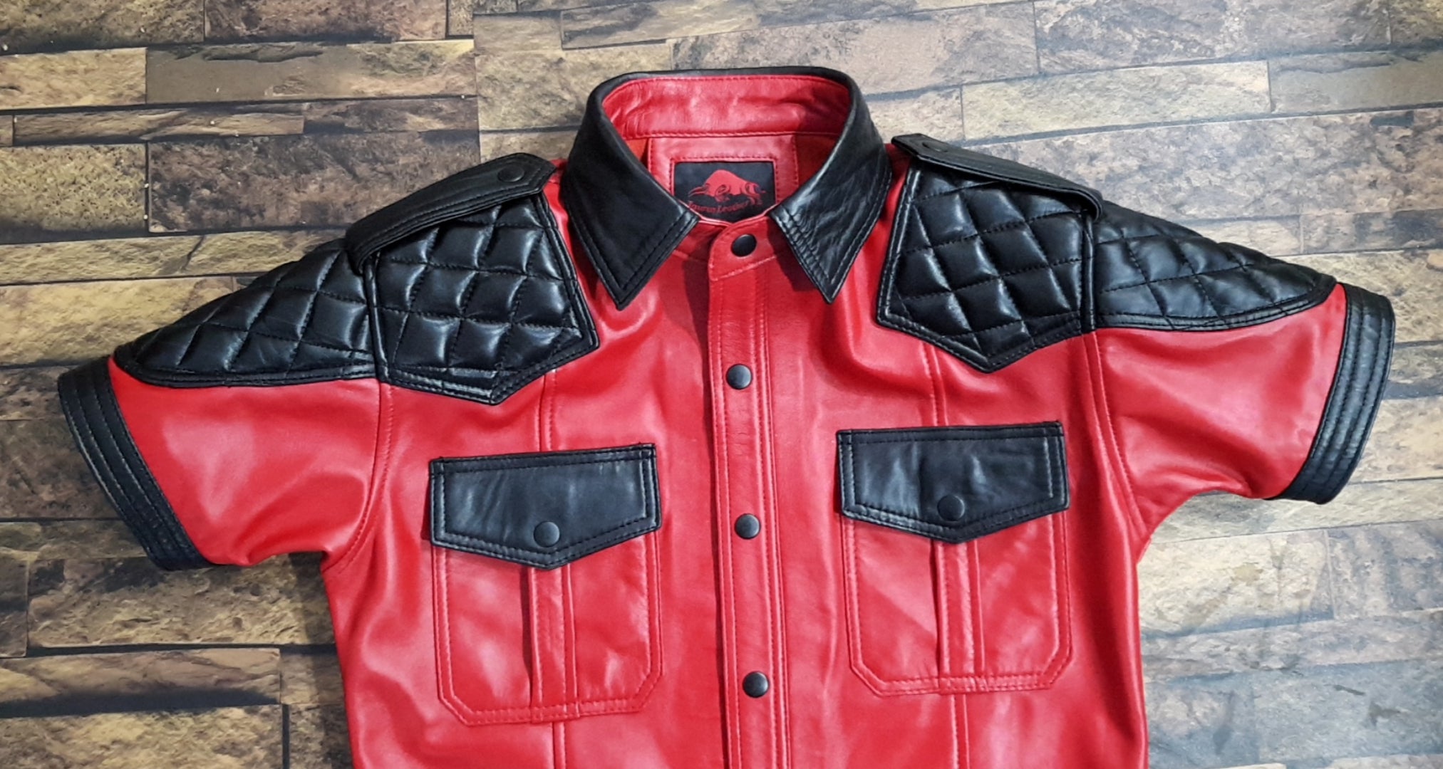 TAURUS LEATHER Black and Red Sheep Leather Shirt