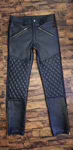 TAURUS LEATHER Cow Leather Quilted Design Pant With Golden Accessories