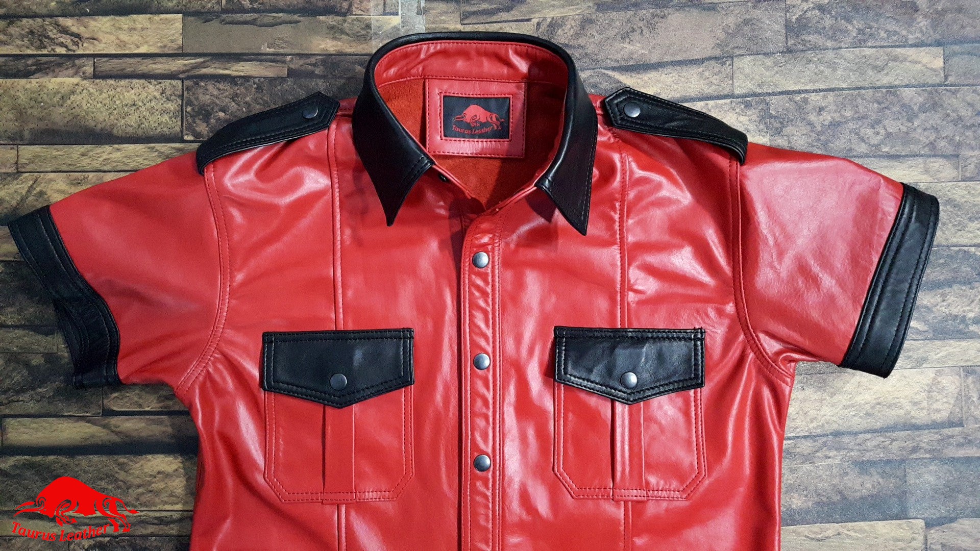 Red Color Sheep Leather Shirt With Black Contrast