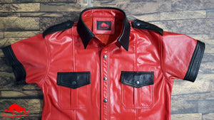 Red Color Sheep Leather Shirt With Black Contrast