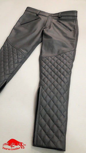 TAURUS LEATHER Grey Cow Leather Padded Pant