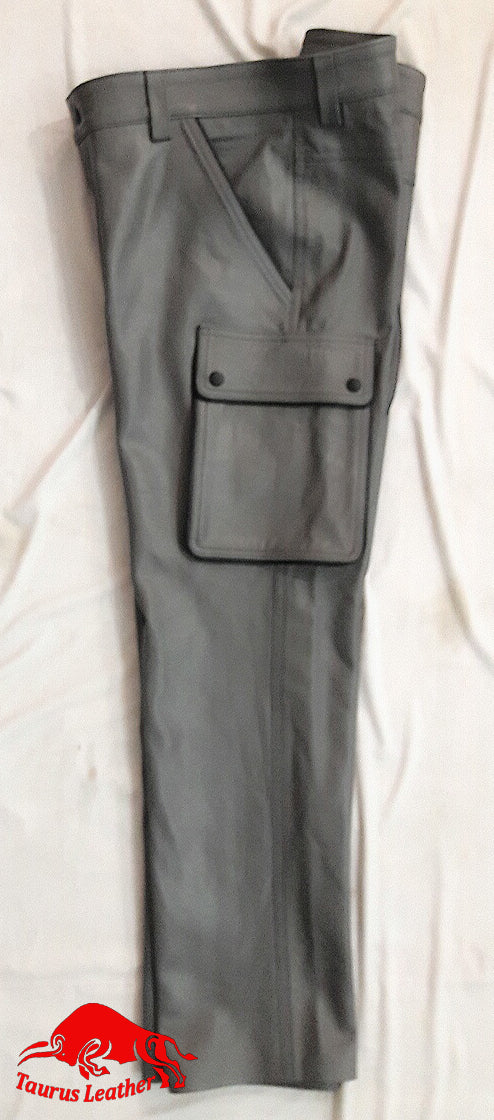 TAURUS LEATHER GREY TROUSER WITH BLACK TRIMMING