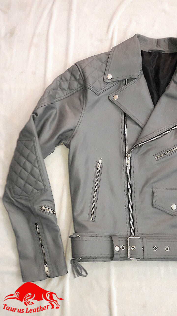 TAURUS LEATHER Grey Cow Leather Jacket