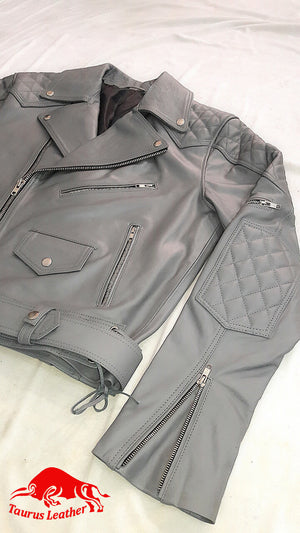 TAURUS LEATHER Grey Cow Leather Jacket