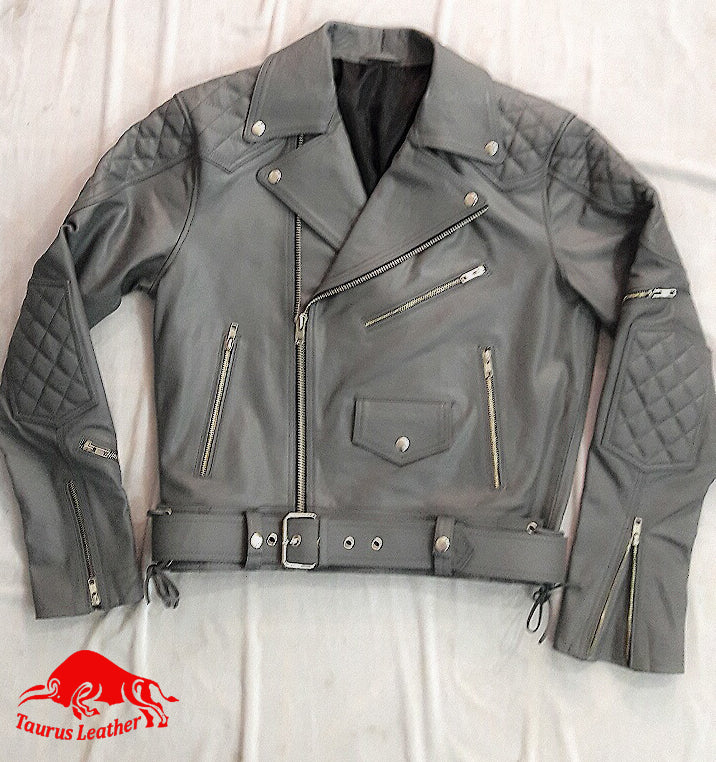 TAURUS LEATHER Grey Cow Leather Jacket