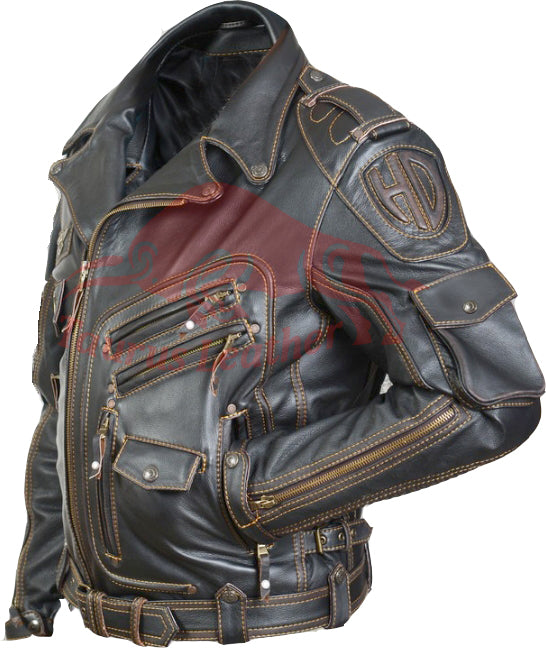 TAURUS LEATHER Cow Leather Biker Style Jacket With Contrast Stitching