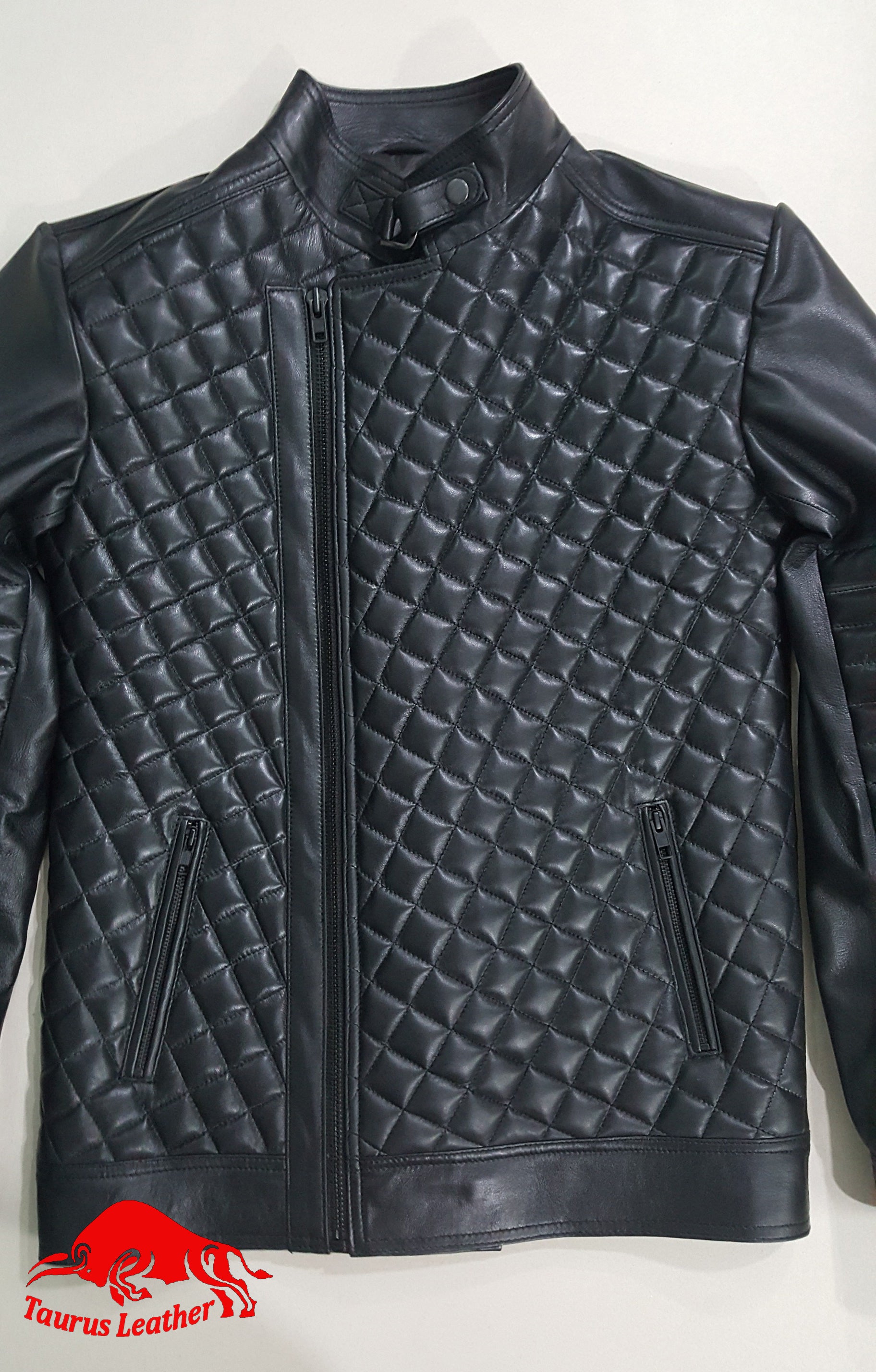 TAURUS LEATHER Black Quilted Sheep Leather Jacket