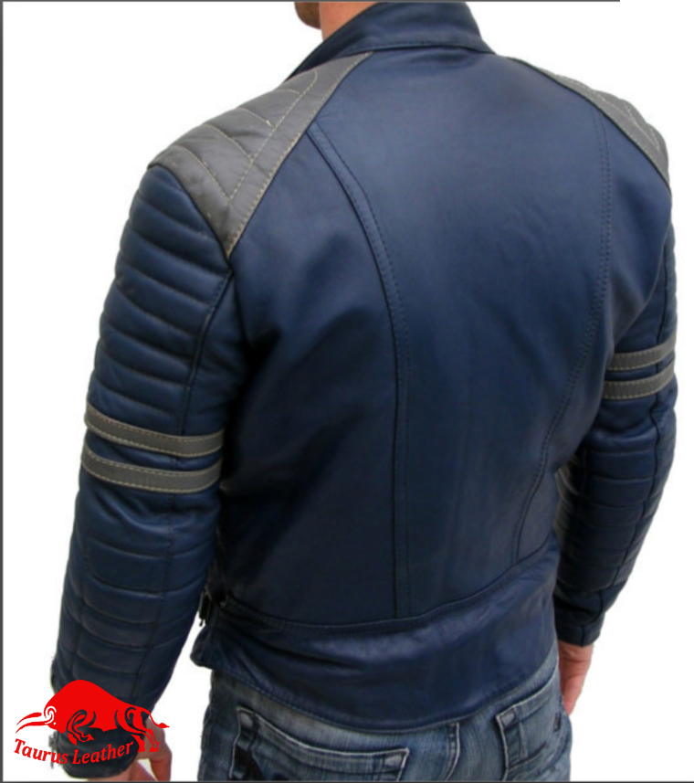TAURUS LEATHER Blue And Grey Cow Leather Jacket