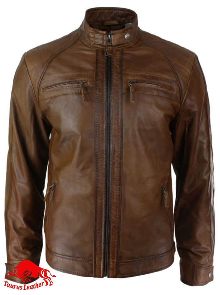 Brown Sheep Leather Jacket With Two Chest Pockets