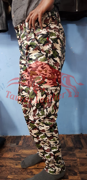 TAURUS LEATHER Camouflage Cow Leather Cargo Trouser