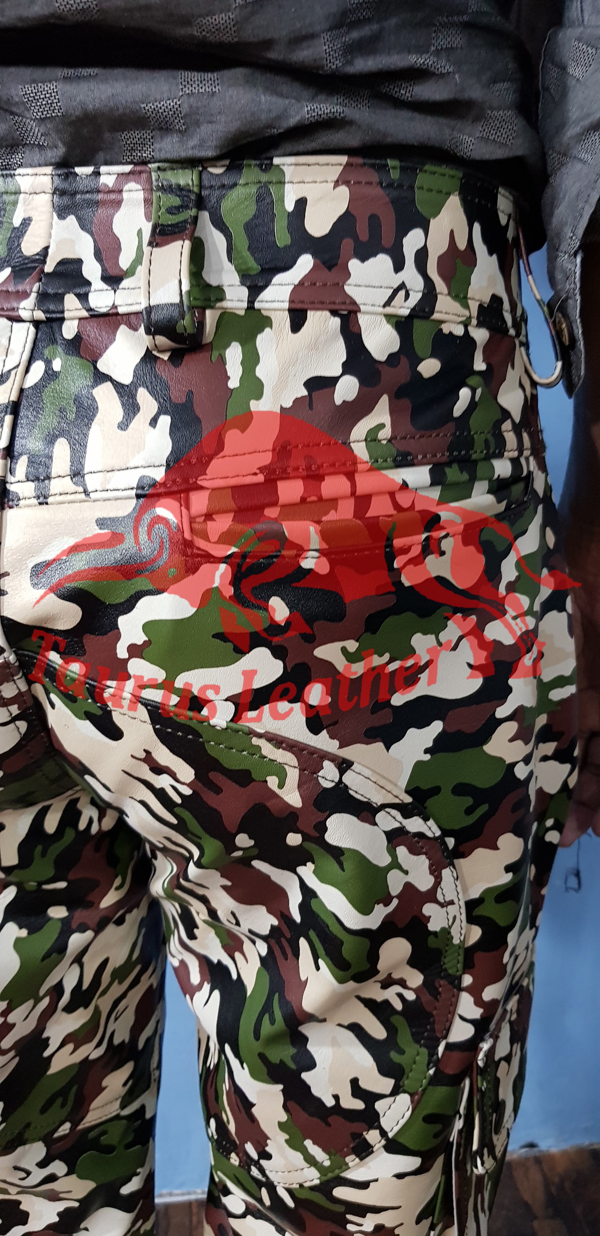 TAURUS LEATHER Camouflage Cow Leather Cargo Trouser