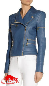 TAURUS LEATHER Light Blue Sheep Leather Women's Jacket