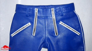 TAURUS LEATHER Navy Blue Sheep Leather Pant With White Trimming