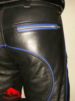 TAURUS LEATHER Black Sheep Leather Pant & Shirt With Blue Trimming
