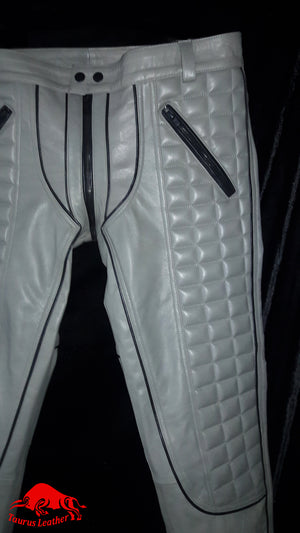 TAURUS LEATHER Grey Color Front Quilted Pant With Black Trimming