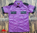 TAURUS LEATHER Purple Sheep Leather Shirt With Black Contrast