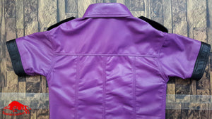 TAURUS LEATHER Purple Sheep Leather Shirt With Black Contrast