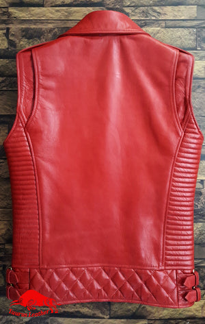 TAURUS LEATHER Red Cow Leather Sleeves less Biker Style Jacket