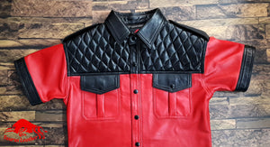 Black And Red Sheep Leather Shirt Quilted Design