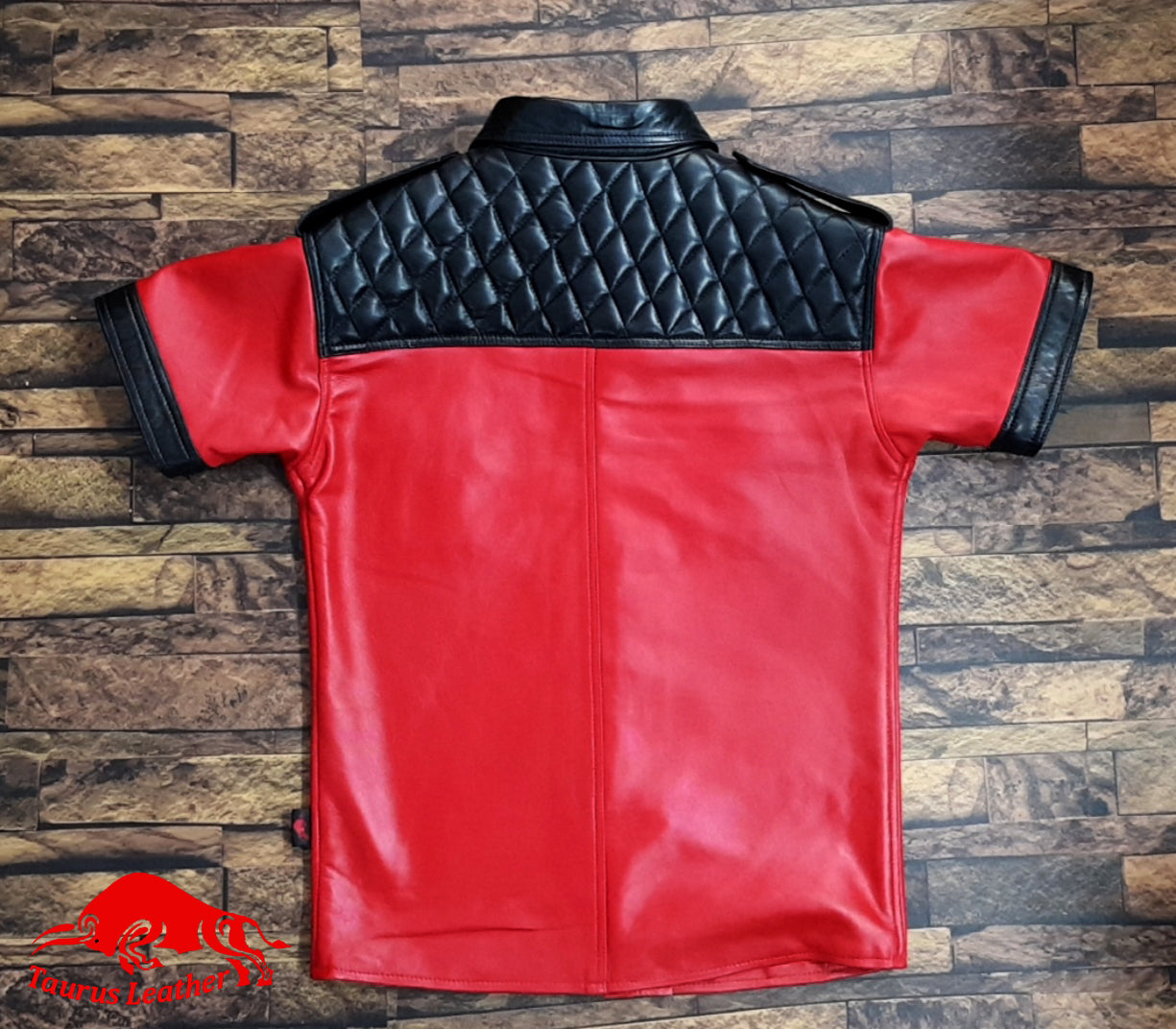 Black And Red Sheep Leather Shirt Quilted Design