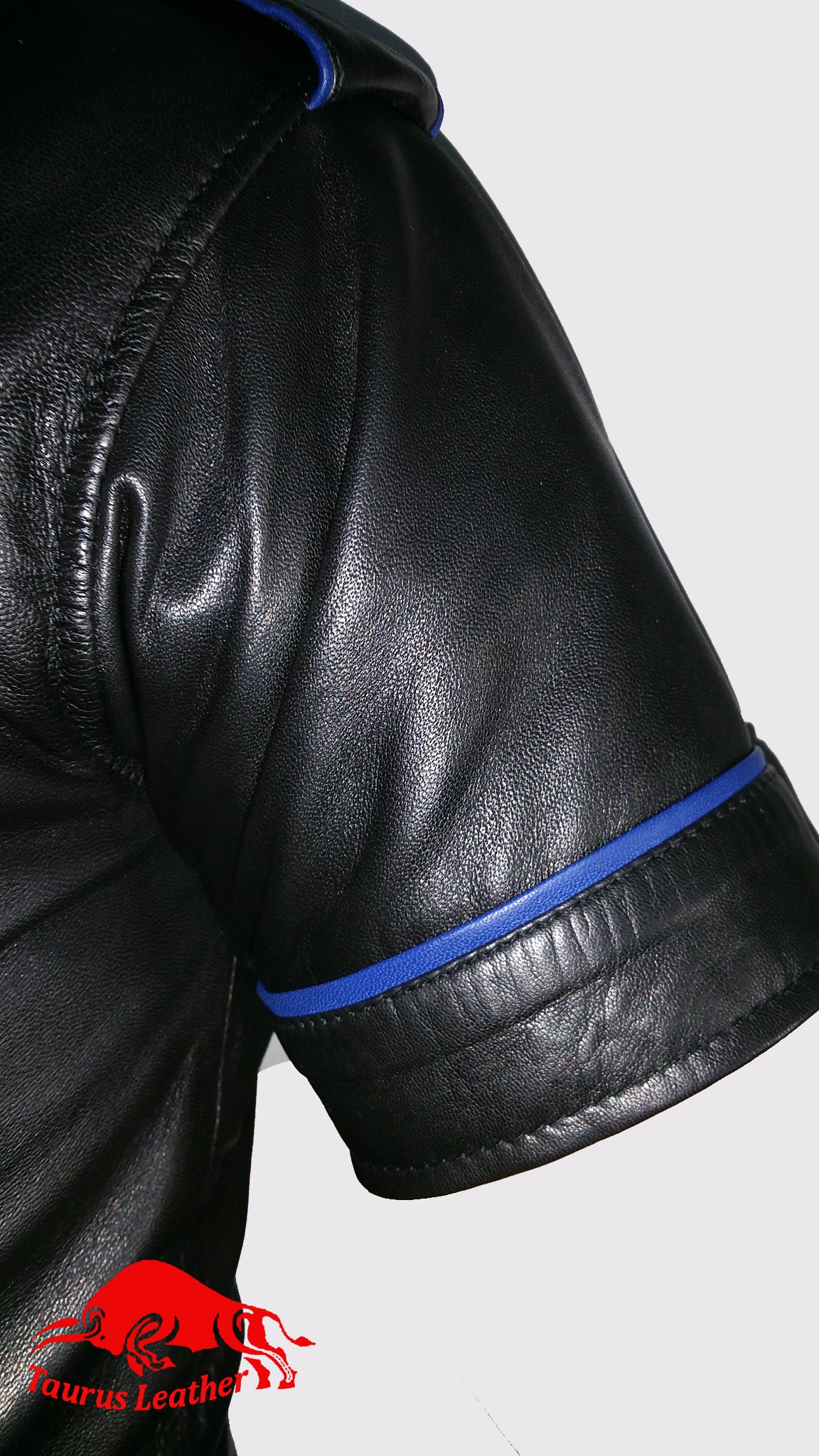 TAURUS LEATHER Black Sheep Leather Pant & Shirt With Blue Trimming