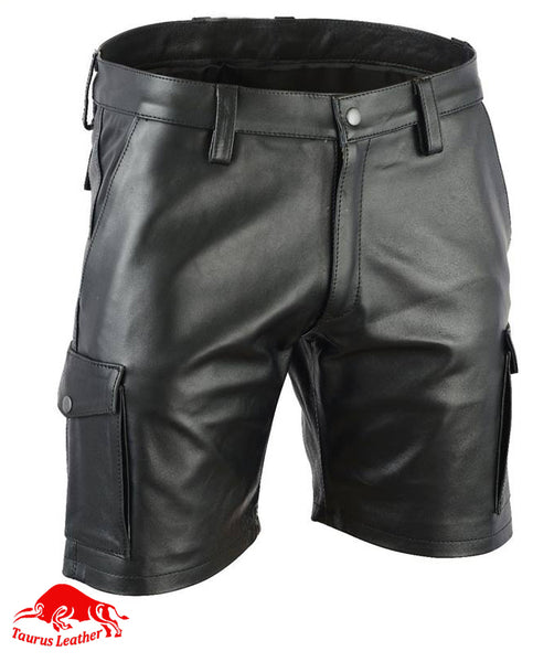 パンツ Vintage cow leather cargo shorts black TAURUS LEATHER Cargo Short Cow Leather – Taurus Leather