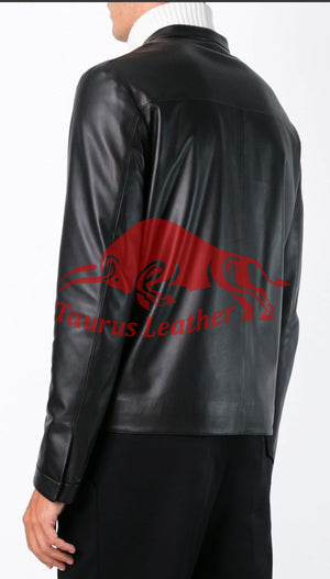 TAURUS LEATHER Black Sheep Leather Jacket with Snake Eye design