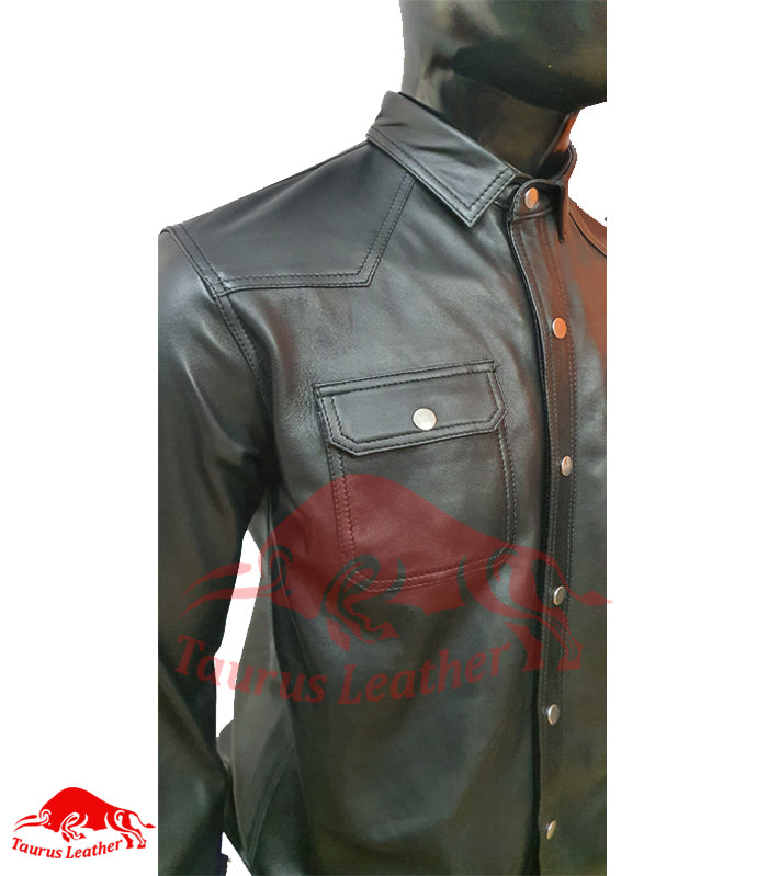 Taurus Leather Black Sheep Leather Full Sleeves Shirt